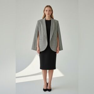 Fate Black and White Houndstooth Cape Blazer Size Small